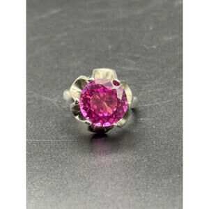 Taxco Mexico Silver Ring with Large Pink Sapphire - Size 7.5